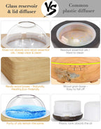 Glass Dome Essential Oil Diffuser with Glass Reservoir & Wood Base - No Plastic, 200ml Ultrasonic Diffuser for Aromatherapy with