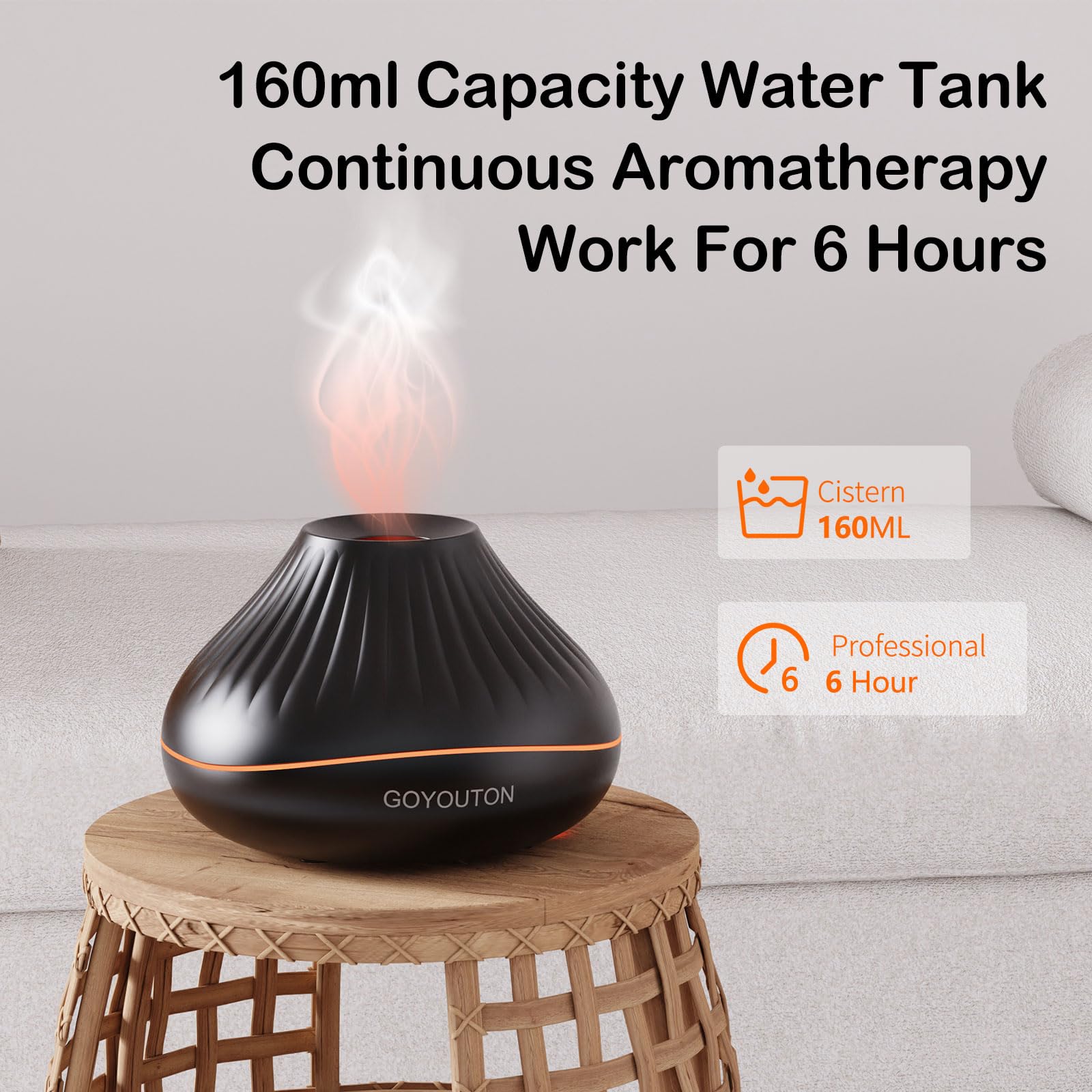 Essential Oil Diffuser,Aroma Scent Diffusers for Home Fire Flame Aromatherapy Diffuser, 160Ml Ultrasonic Cool Mist Humidifier wi