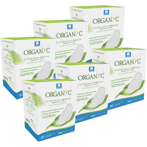 Organyc - 100% Certified Organic Cotton Feminine Pads - Sanitary Napkin with Wings for Women, Moderate Flow, Regular Absorbency,