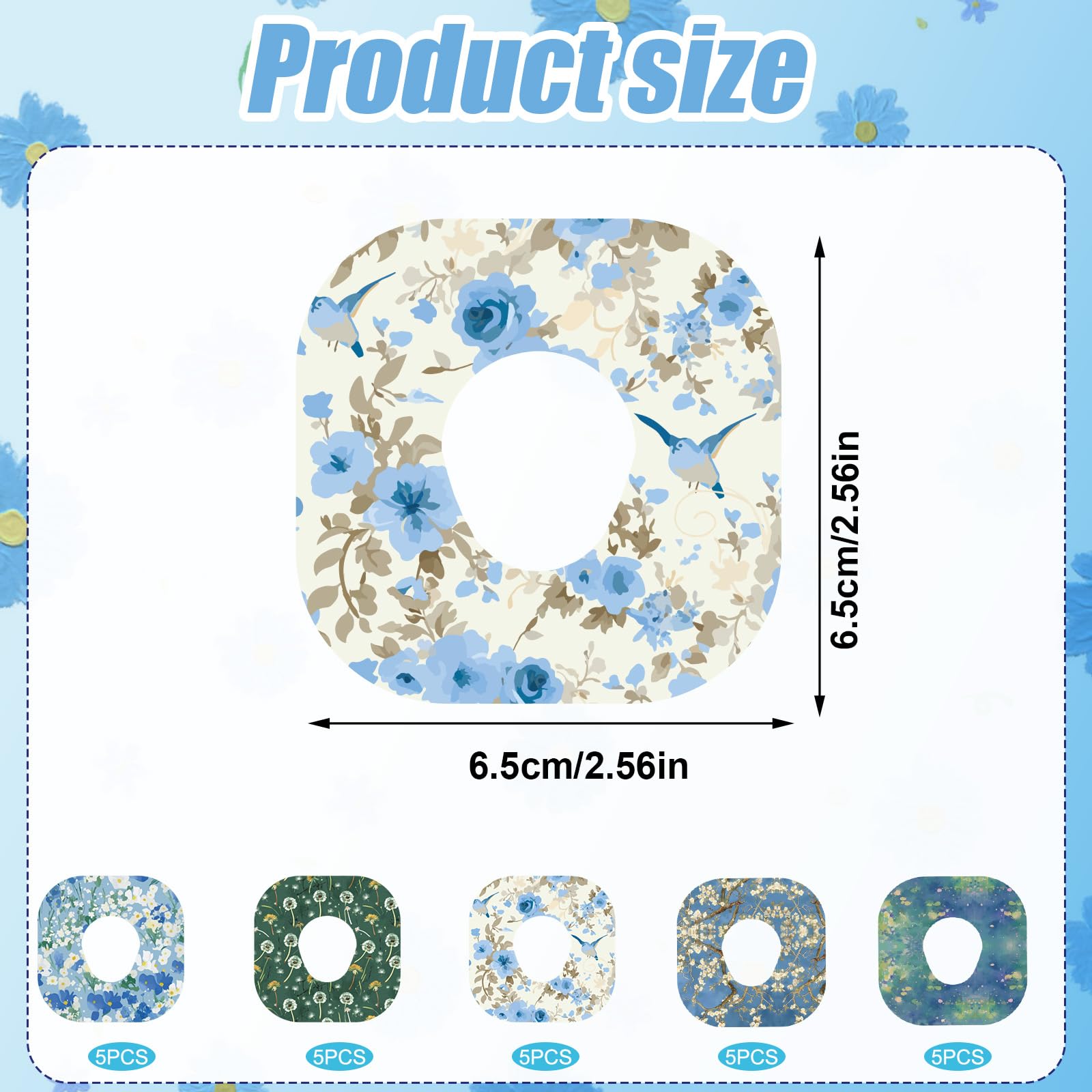 25pcs Adhesive Patches for Dexcom G7, Breathable CGM Over Patches Sensor Monitor Covers with Holes Waterproof Flower Adhesive Gl