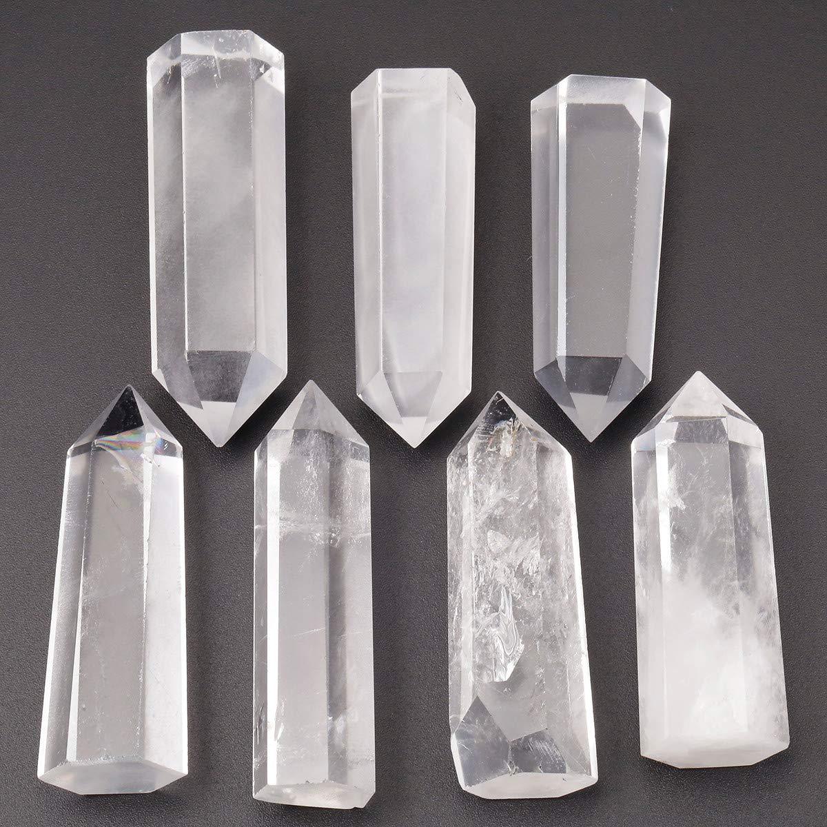 mookaitedecor 7 PCS Healing Crystal Wands 2 '' Amethyst, Rock Quartz, Rose Quartz, Black Obsidian, Lapis Lazuli, Green Aventurin