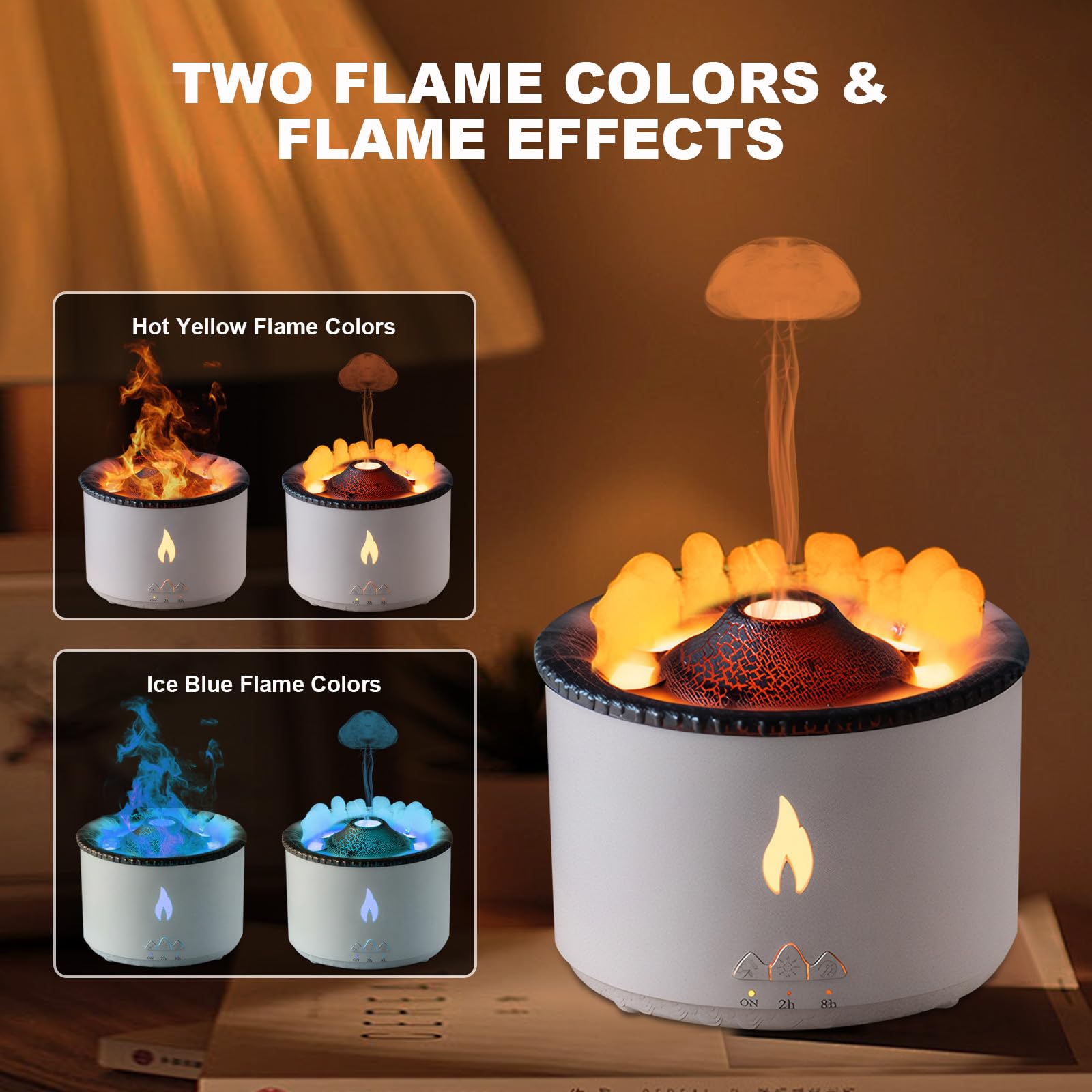 Volcano Humidifier Flame Aroma Diffuser: 300ml Aromatherapy Humidifier Jellyfish/Flame 2 Mist Mode Air Humidifier Remote Control