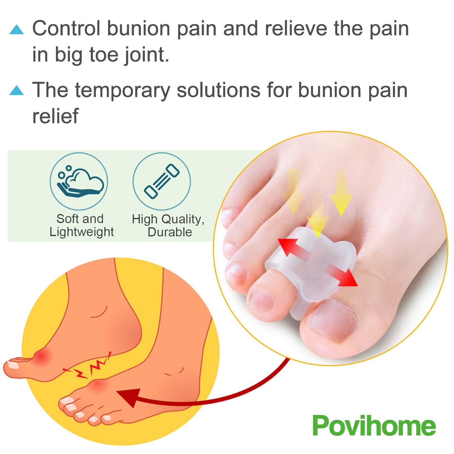 Povihome 10 Pack Clear Toe Spacers, Big Toe Separator (1st/2nd Toe), Bunion Corrector to Correct Big Toe Bunion, Overlapping Toe