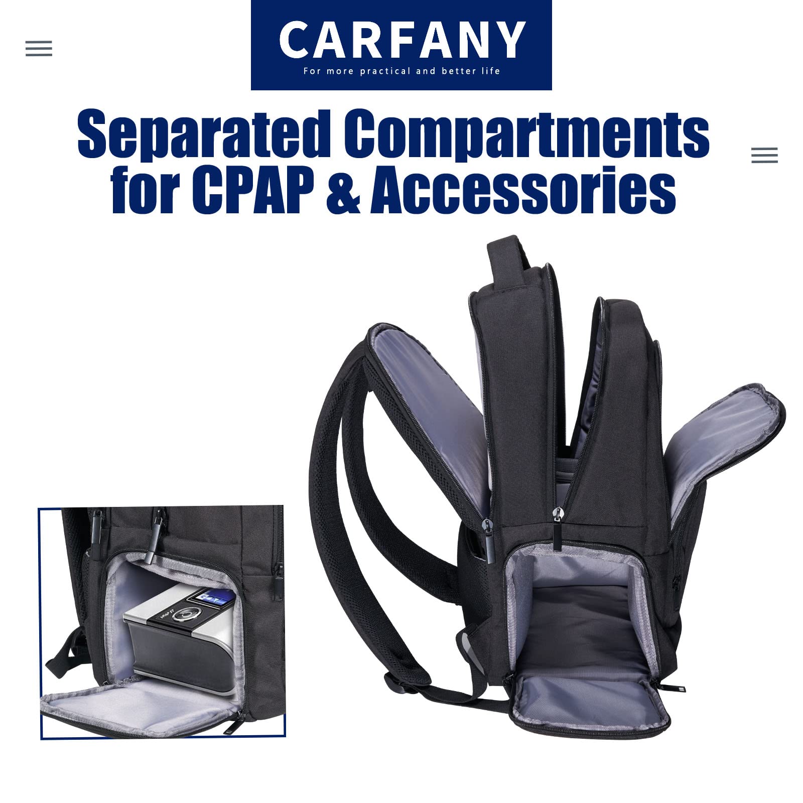CPAP Backpack 17.32 Inch Lightweight Carrying On Travel Bag for CPAP Machine and Laptop Tablet Women Men Compatible with Resmed