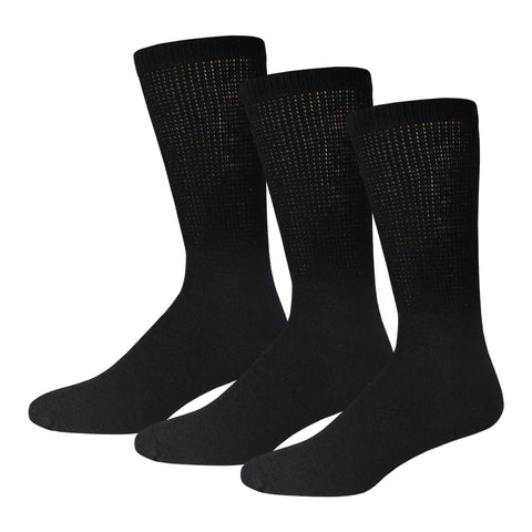 3 Pairs of Cotton Diabetic Neuropathy Crew Socks (13-16, Fits Men's Shoe Size 12-14.5, Black)