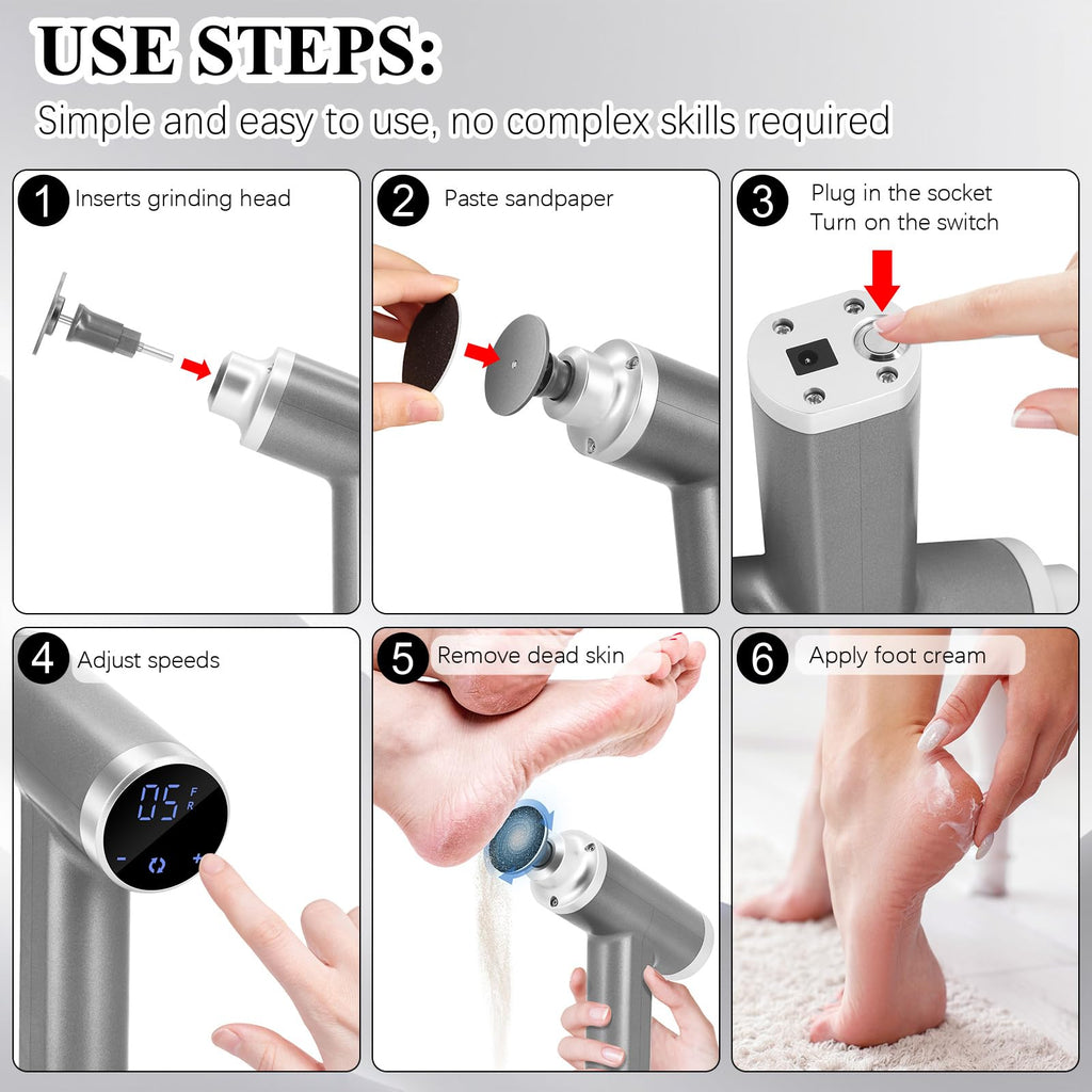Upgraded Electric Callus Remover for Feet 4500rpm, Adjustable Speed Electric Foot Callus Remover Foot Sander Grinder Pedicure Fi