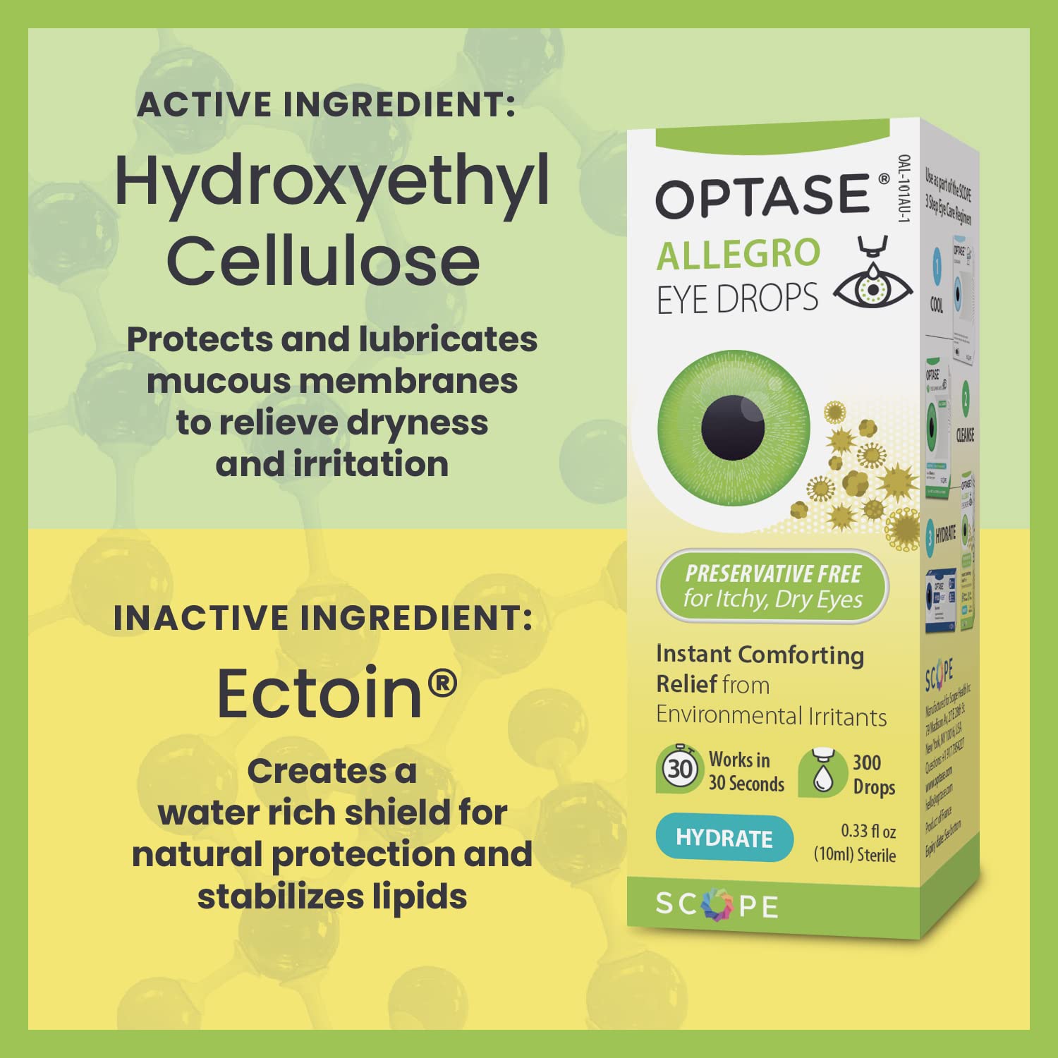 Optase Allegro Eye Drops for Dry Eyes - Lubricating Drops for Dry, Red, and Itchy Eyes - Relief from Seasonal Irritants - Contac