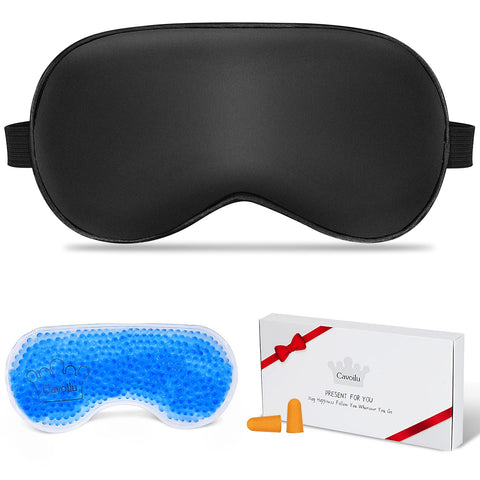Cavoilu Eye Mask, Cooling Sleep Mask Gel Eye Mask for Sleeping, Black Silk Sleeping Mask for Travel, Gifts for Men Women, Stocki
