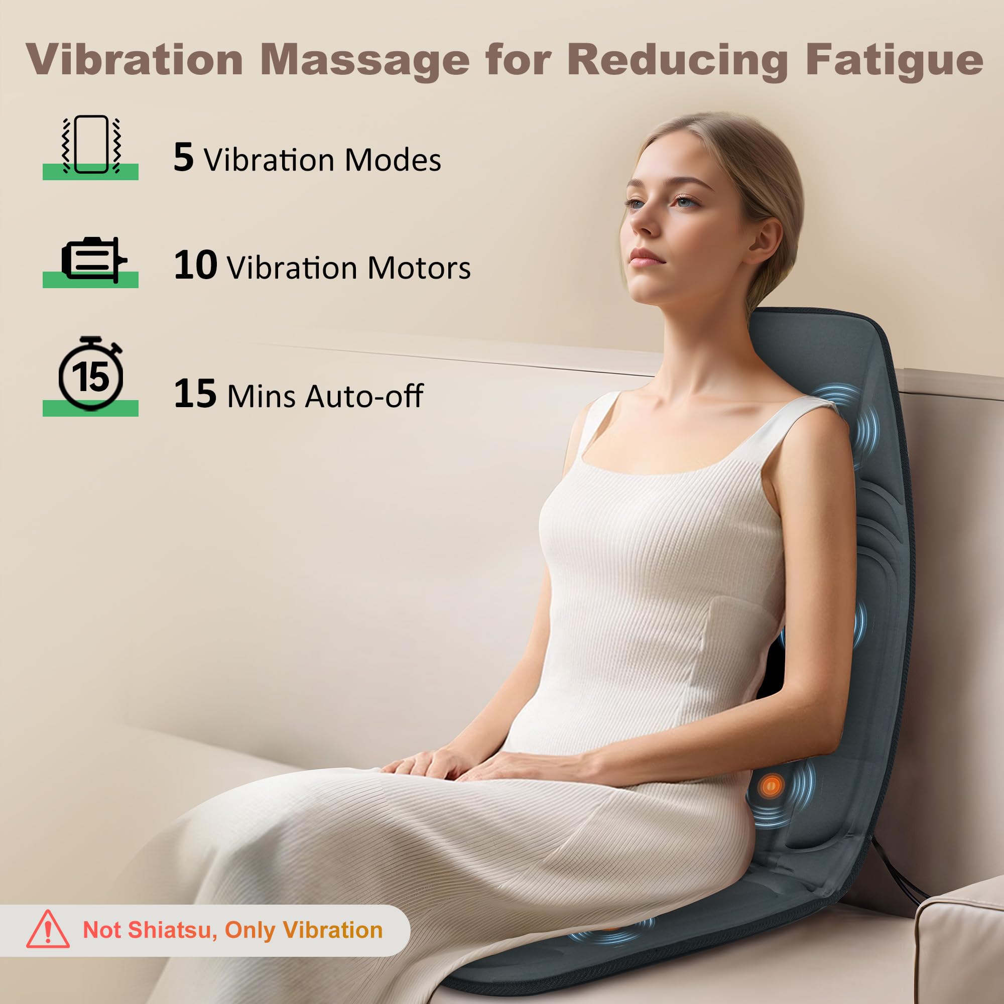 Vibration Back Massager with Heat, Massage Chair Pad with 10 Vibration Motors & 2 Heating Levels, Chair Massager for Recliner, O