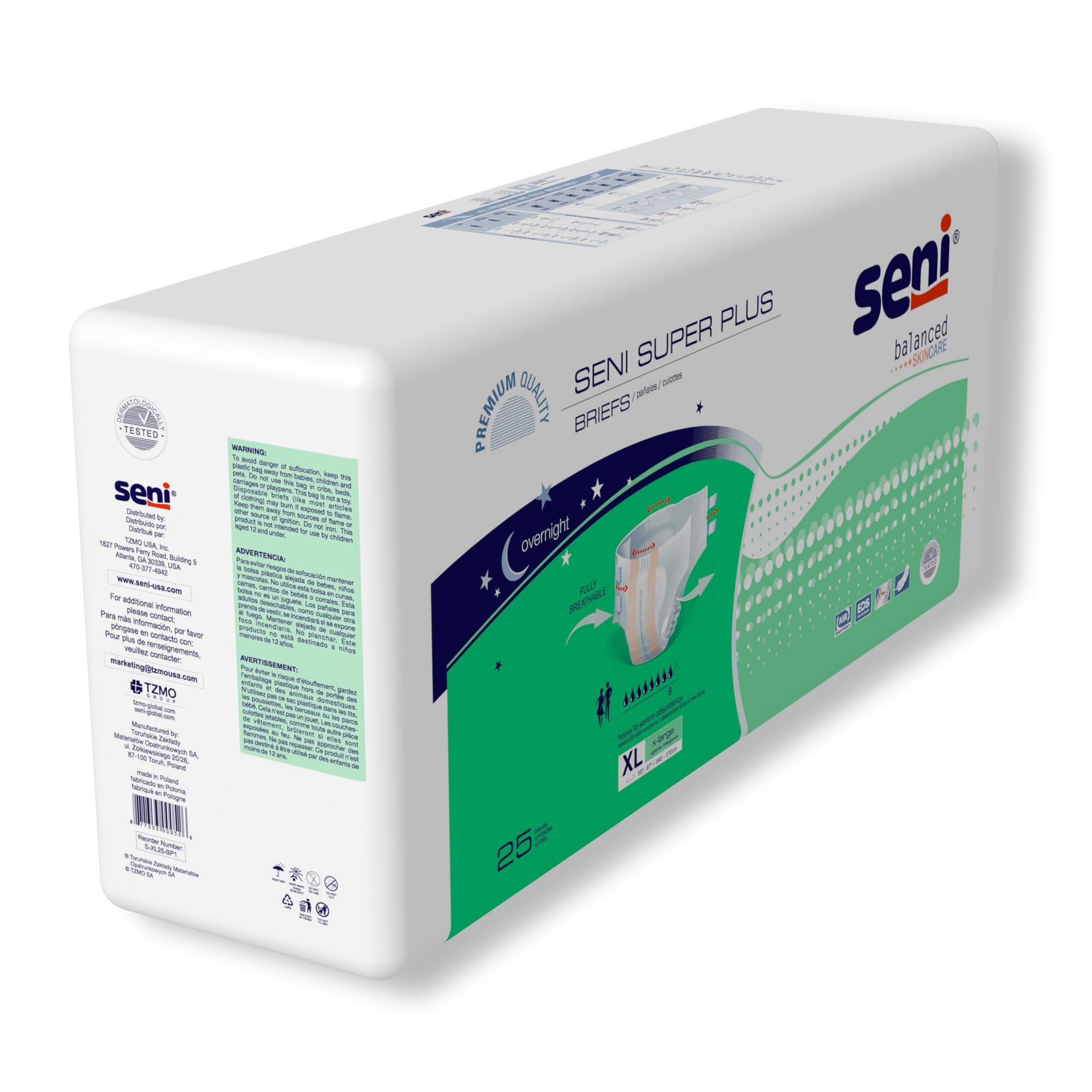 Seni Super Plus Adult Incontinence Brief XL Heavy Absorbency Breathable/Overnight, S-XL25-BP1, Severe, 50 Ct