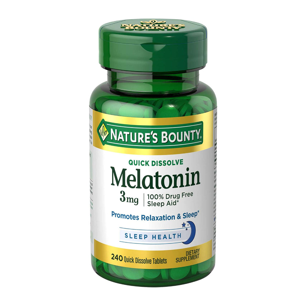 Natures Bounty Melatonin 3mg, 100% Drug Free Sleep Aids for Adults, Supports Relaxation and Sleep, Dietary Supplement, 240 Count