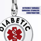Divoti Diabetic Alert Bag Tag 1.25 - with Quick Clip | Pre-Engraved Stainless Steel Dual-Sided | Bold Lettering