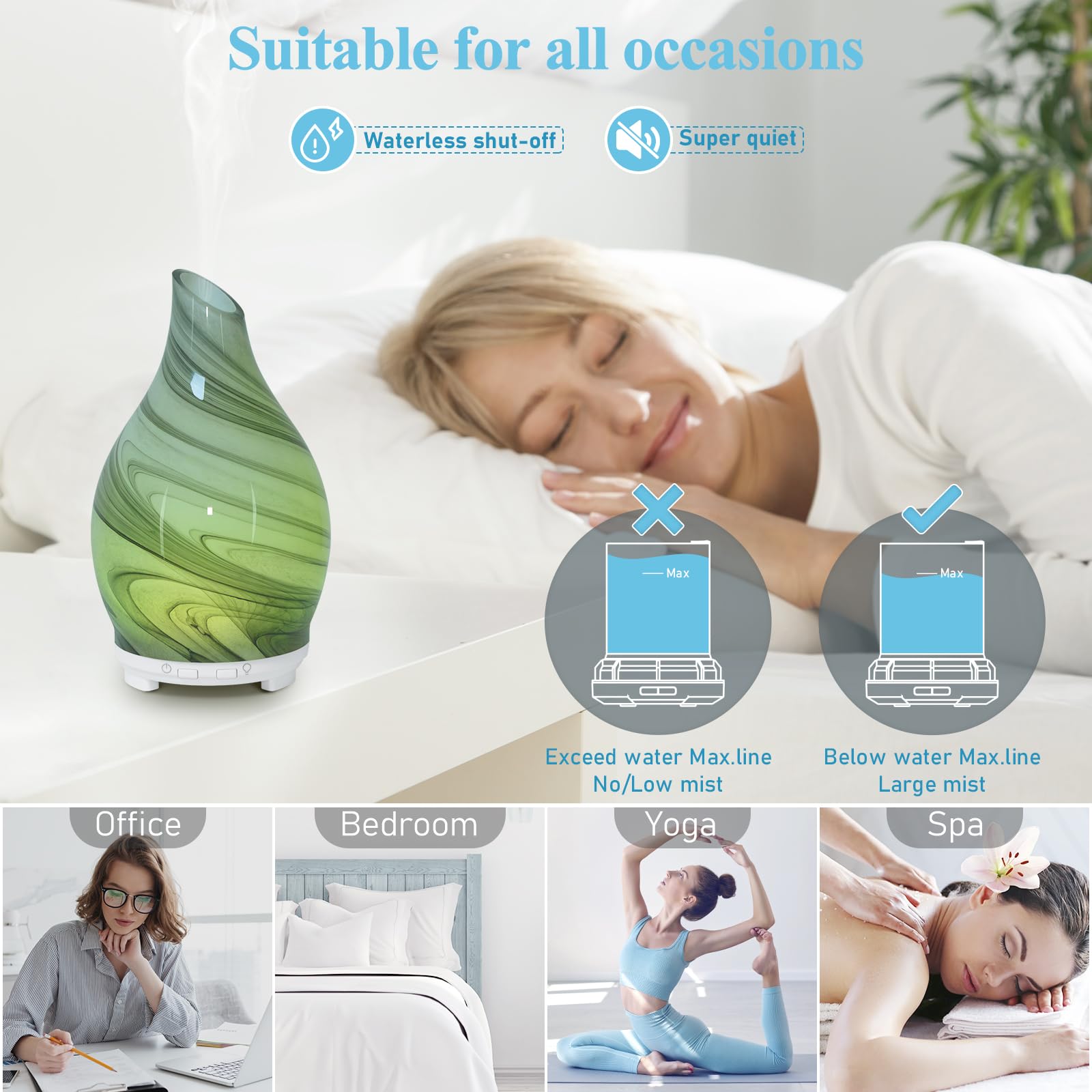 Essential Oil Diffuser 120ML Glass Ultrasonic Aromatherapy Oil Diffuser-Aroma Humidifier Glass Diffuser,7 Color Changing Light W