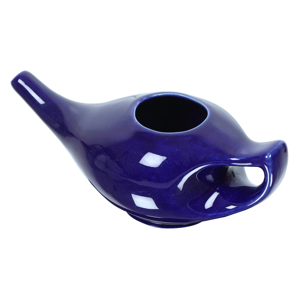 Qimacplus Leak Proof Durable Porcelain Ceramic Neti Pot Hold 230 Ml Water Comfortable Grip with 10 Sachet Neti Salt | Eco Friend