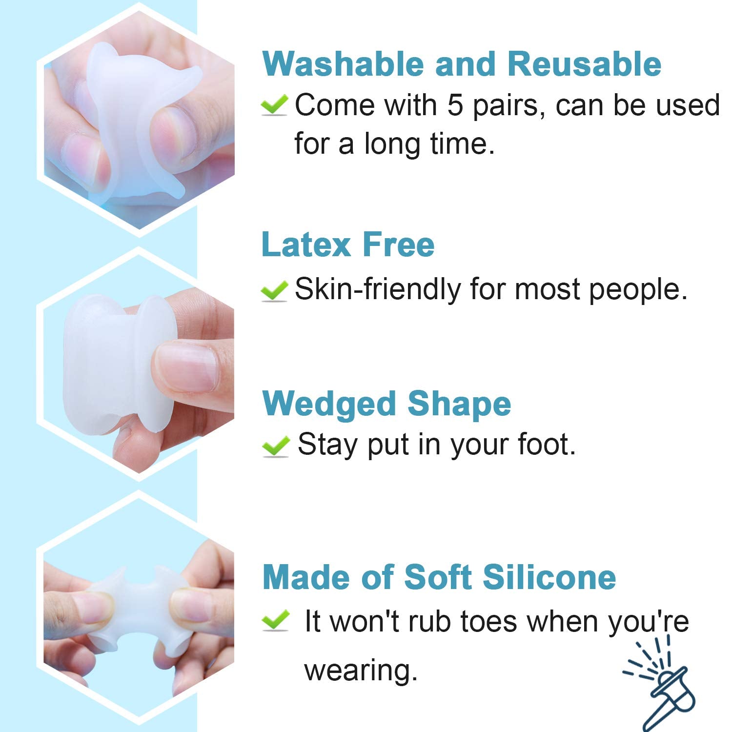 Povihome 10 Pack Toe Spacers Separators, Bunion Corrector Gel Orthotics (1/2'' Thick) for Bunion, Overlapping Toes - L Size