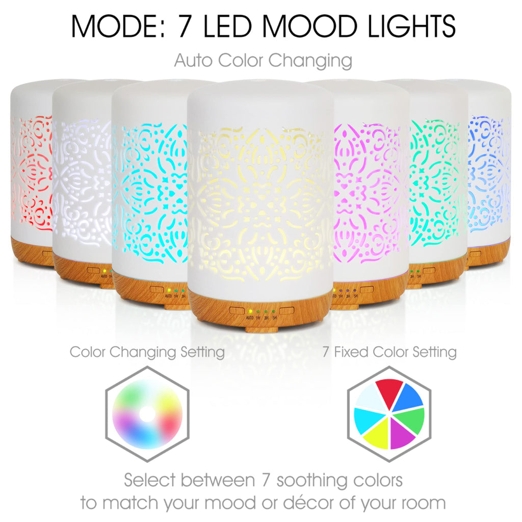 Earnest Living Essential Oil Diffuser White Ceramic Diffuser 250 ml Timers Night Lights and Auto Off Function Home Office Humidi