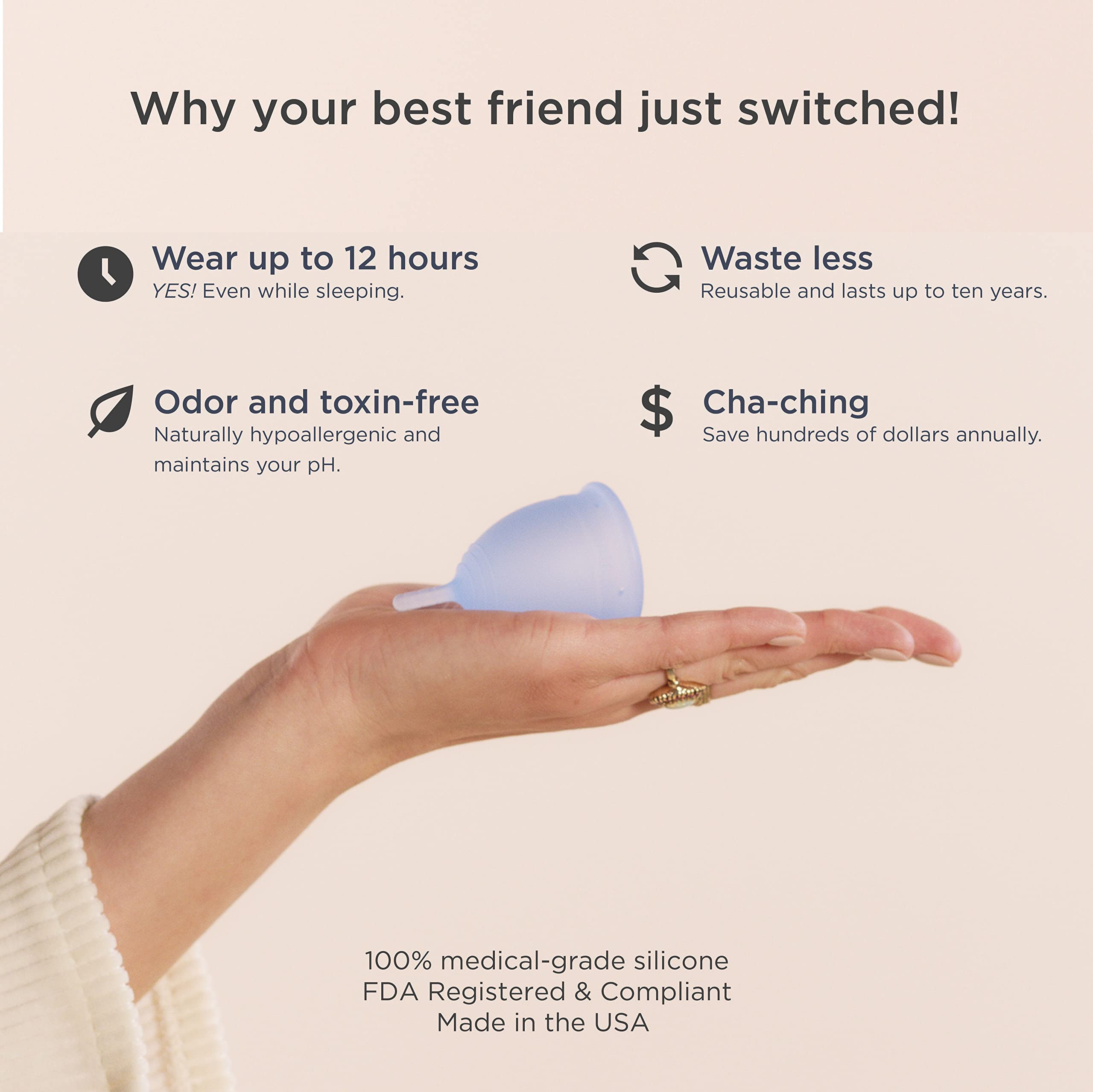 Saalt Menstrual Cup - Reusable Period Cup - Made for Comfortable, Leak-Free Protection Up to 12 Hours - BPA & Latex Free - Inclu