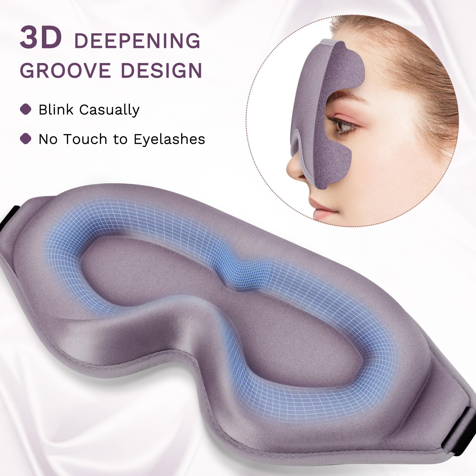 99% Fully Block Out Light Eye Sleep Mask, 3D Deep Contoured Eyes Cover Zero Pressure, Long Lash Extension Eyes Mask with Adjusta