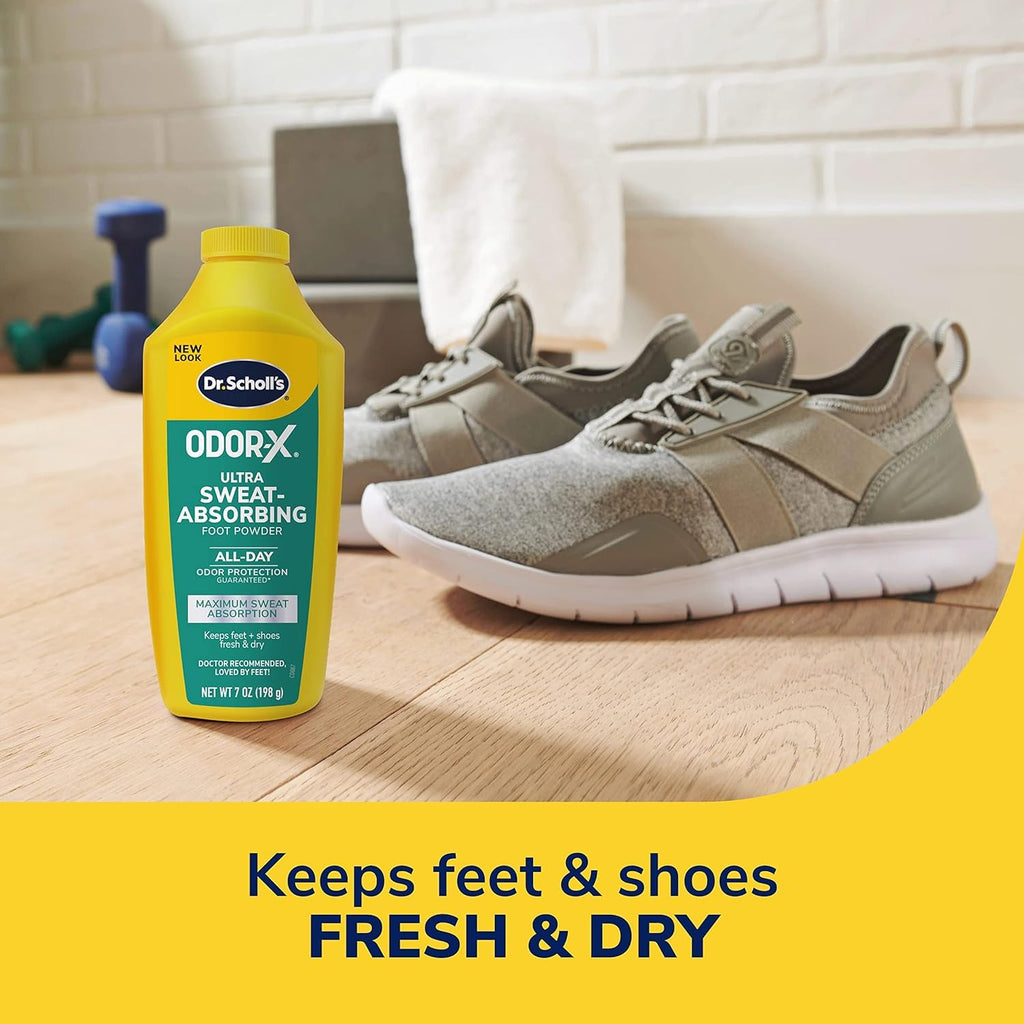 Dr. Scholls ULTRA-SWEAT ABSORBING FOOT POWDER, 7 oz // Maximum Sweat Absorption, All-Day Odor Protection, Keeps Feet Fresh & Dr