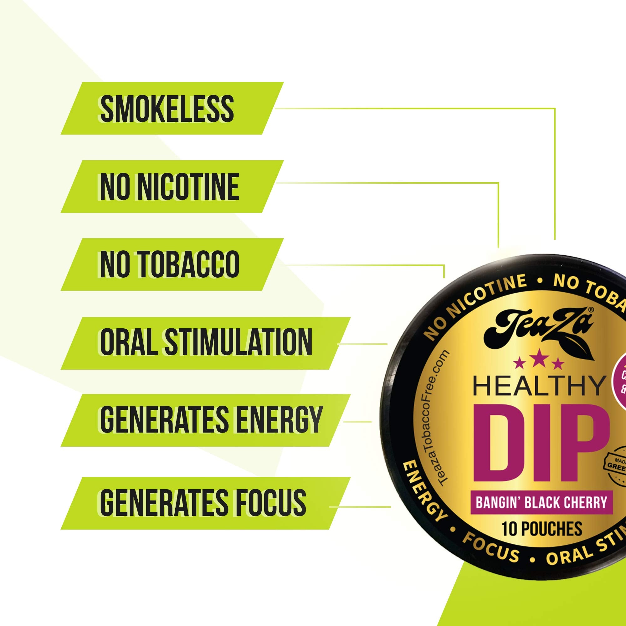 TeaZA Energy Pouches, Smokeless Alternative Snuff Nicotine Free Tobacco Free & Healthy Dip Chewing Tobacco Alternative Have More