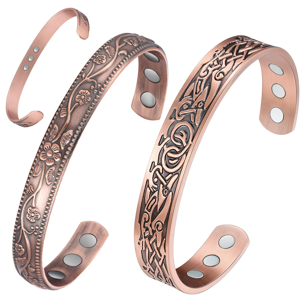 Feraco 11X Magentic Copper Bracelet for Women, Copper Cuff Bracelet, 99.99% Pure Copper with Magnets, Adjustable Magnetic Bangle