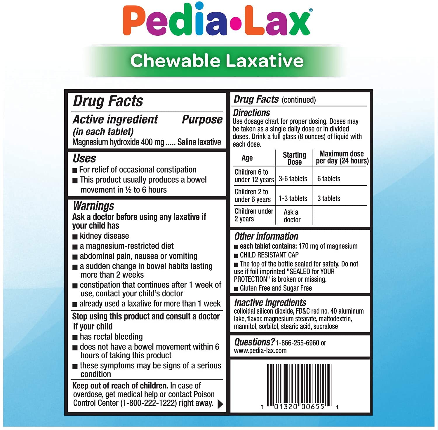 Pedia-Lax Laxative Chewable Tablets for Kids, Ages 2-11, Watermelon Flavor, 30 Count, Pack of 3