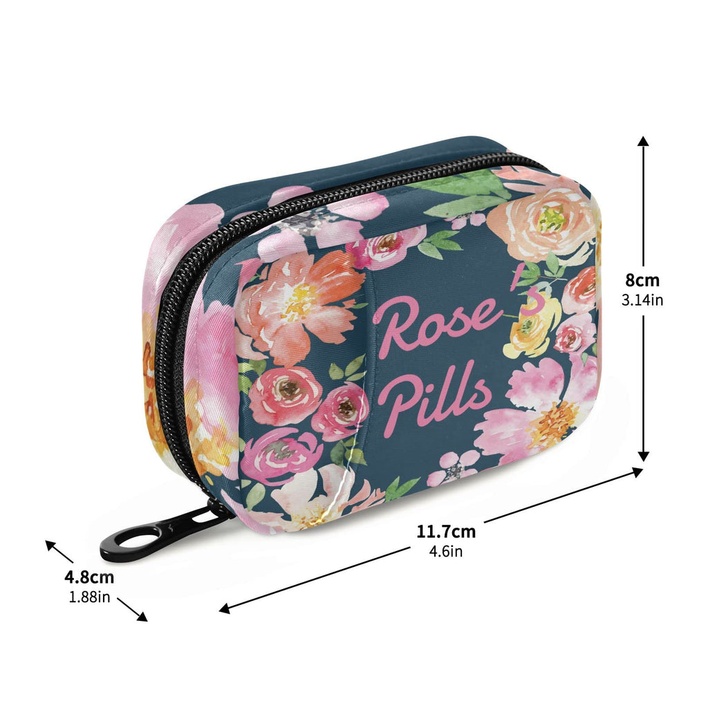 Custom Pill Box 7 Day Pill Case Bag Watercolor Floral Flower Personalized Name Travel Pill Organizer Bag with Zipper Portable We
