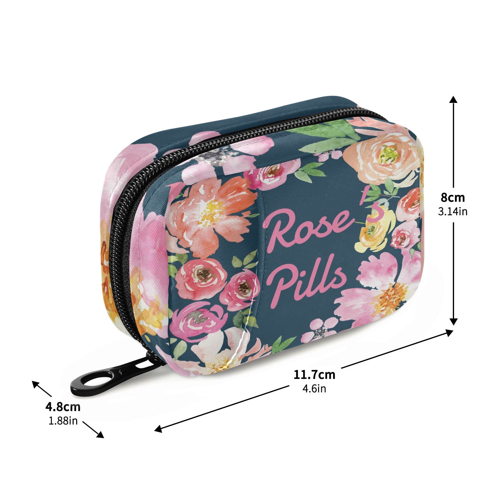 Custom Pill Box 7 Day Pill Case Bag Watercolor Floral Flower Personalized Name Travel Pill Organizer Bag with Zipper Portable We