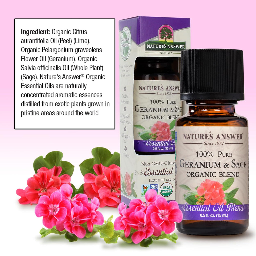 Natures Answer 100% Pure Organic Essential Oil Blend, 0.5-Ounce, Geranium/Sage