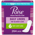 Poise Daily Incontinence Panty Liners, 2 Drop Very Light Absorbency, Long, 264 Count (6 Packs of 44 Pantiliners), Packaging May 