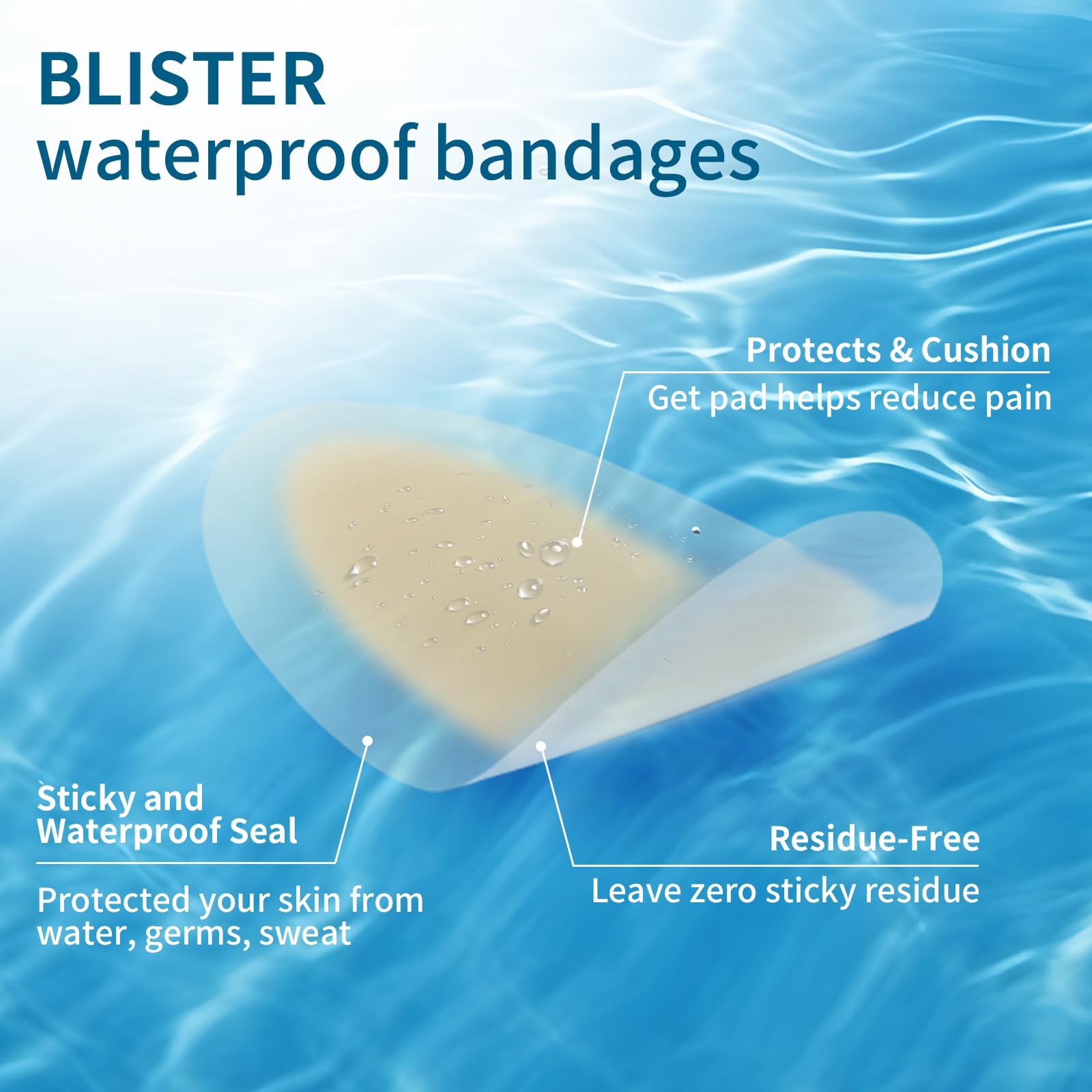 Blister Bandages for Feet, Gel Blister Cushions - 24Pcs Water Resistant Hydrocolloid Bandages for Heel, Toe & Foot - Blister Pad