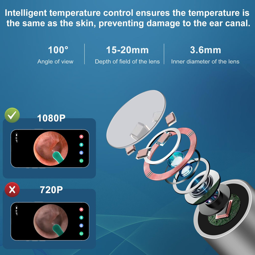 Bekhic Ear Wax Removal - Earwax Remover Tool with 8 Pcs Ear Set, Ear Cleaner with1080P HD Otoscope Camera, Built-in WiFi,Ear Cle