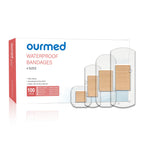 Ourmed Waterproof Bandages, Clear Adhesive Bandages for First-Aid, Wound Care, Fingers, Knees and Heels, Stays on Skin in The Ba
