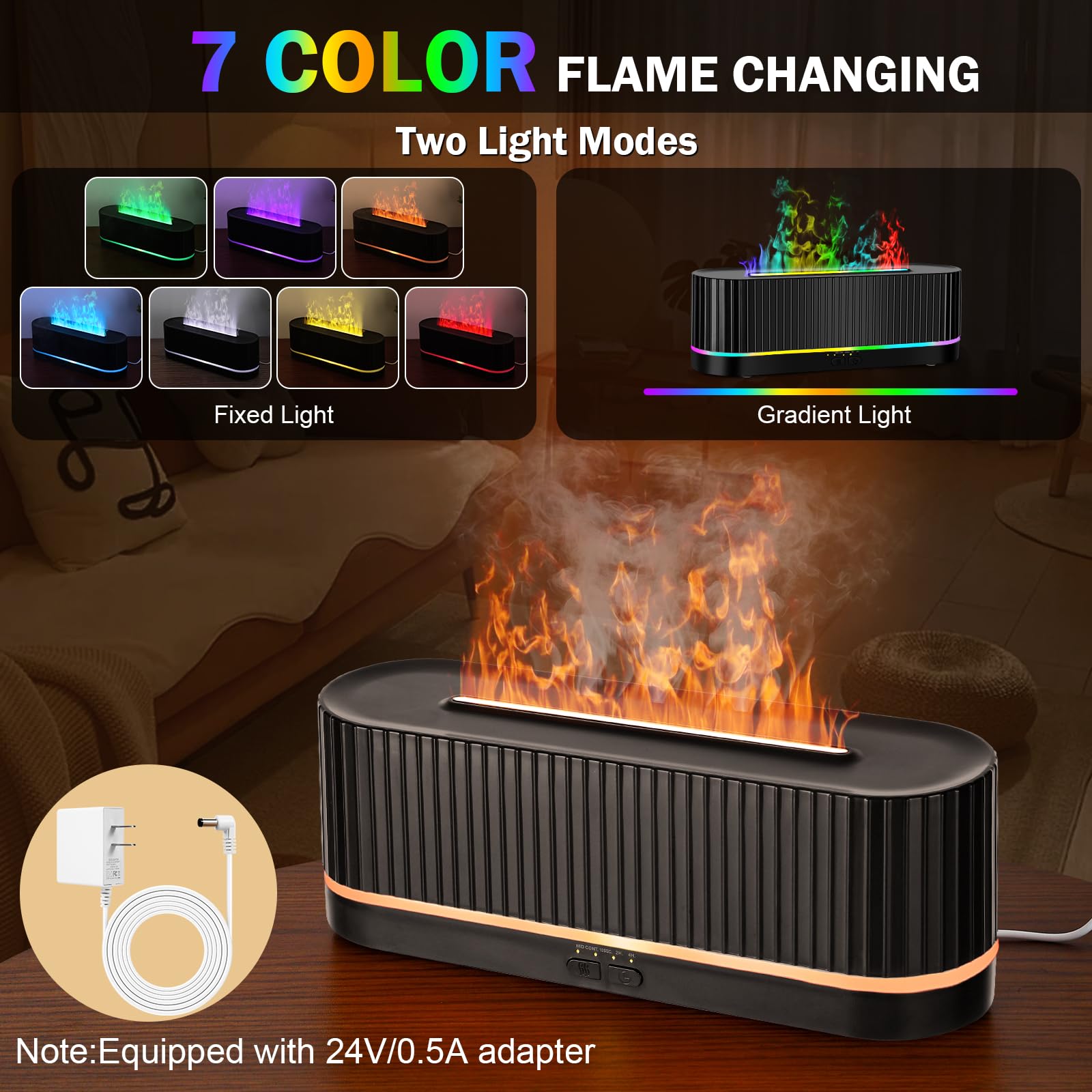 Essential Oil Diffuser,Colorful Flame Fire Diffuser Humidifier,Scent Aroma Diffuser, 7 Colors Changing Oil Diffuser for Home,Off