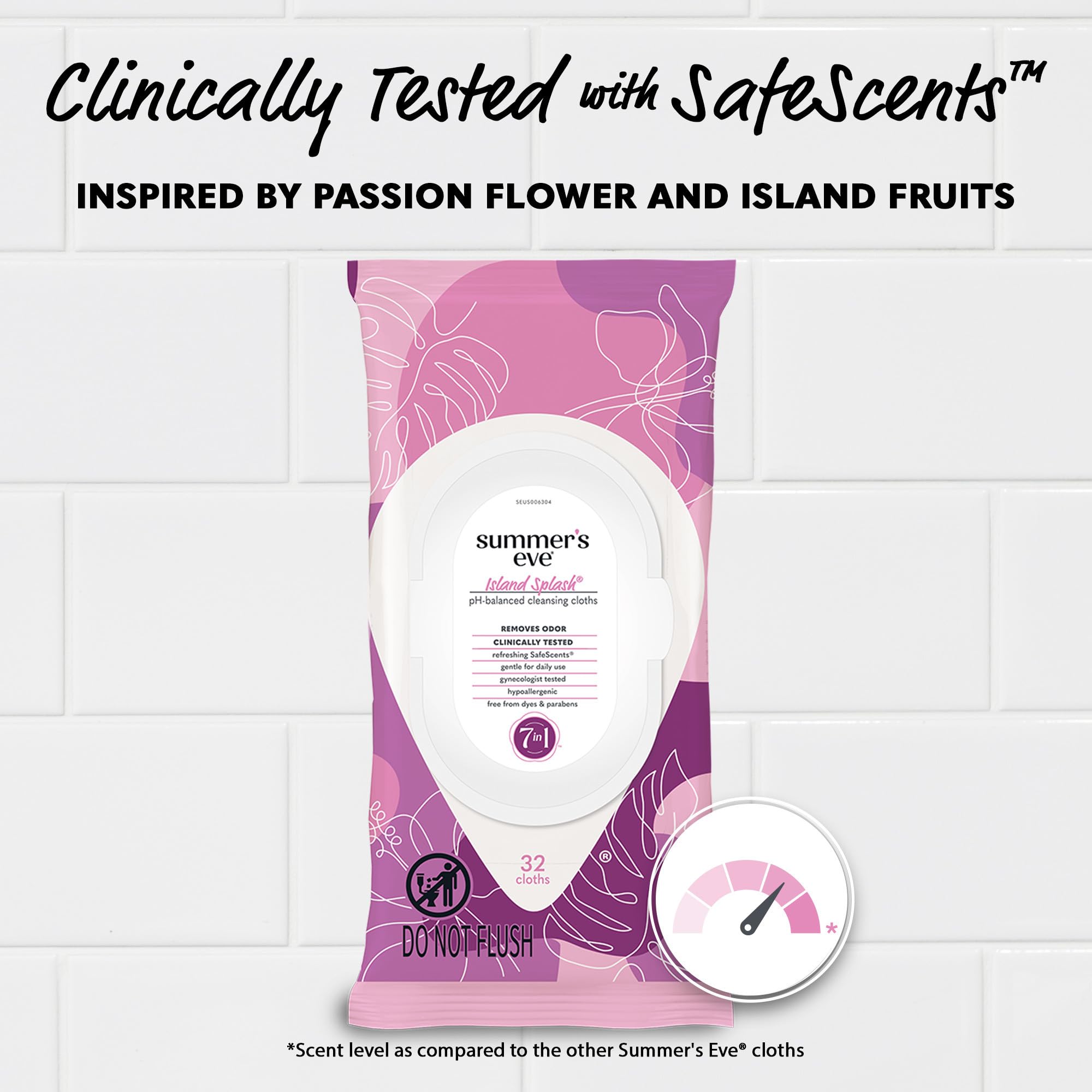 Summer's Eve Island Splash Refreshing Daily Feminine Wipes, Removes Odor, pH Balanced, 32 Count, 12 Pack