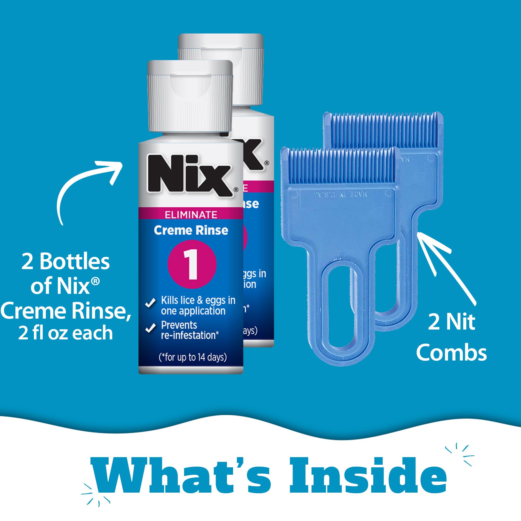 Nix Lice Killing Creme Rinse Extra Strength Family Pack, 2 Creme Rinse, 2 fl oz bottles & 2 Lice Combs