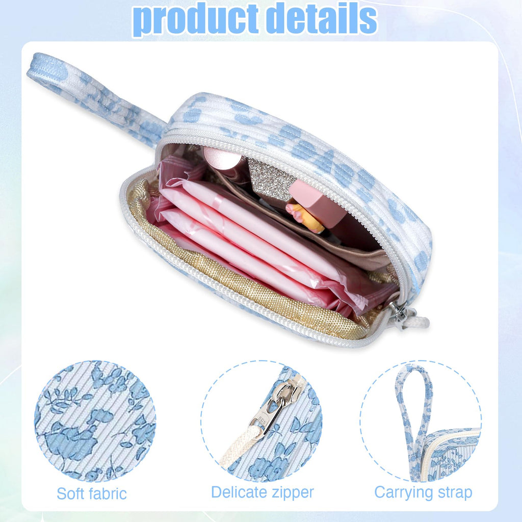 Chicarries Small Makeup Bag | Discreet Period Bag Pad Pouch for Purse| Sanitary Napkin Storage & Tampon Holder for Travel (Flowe