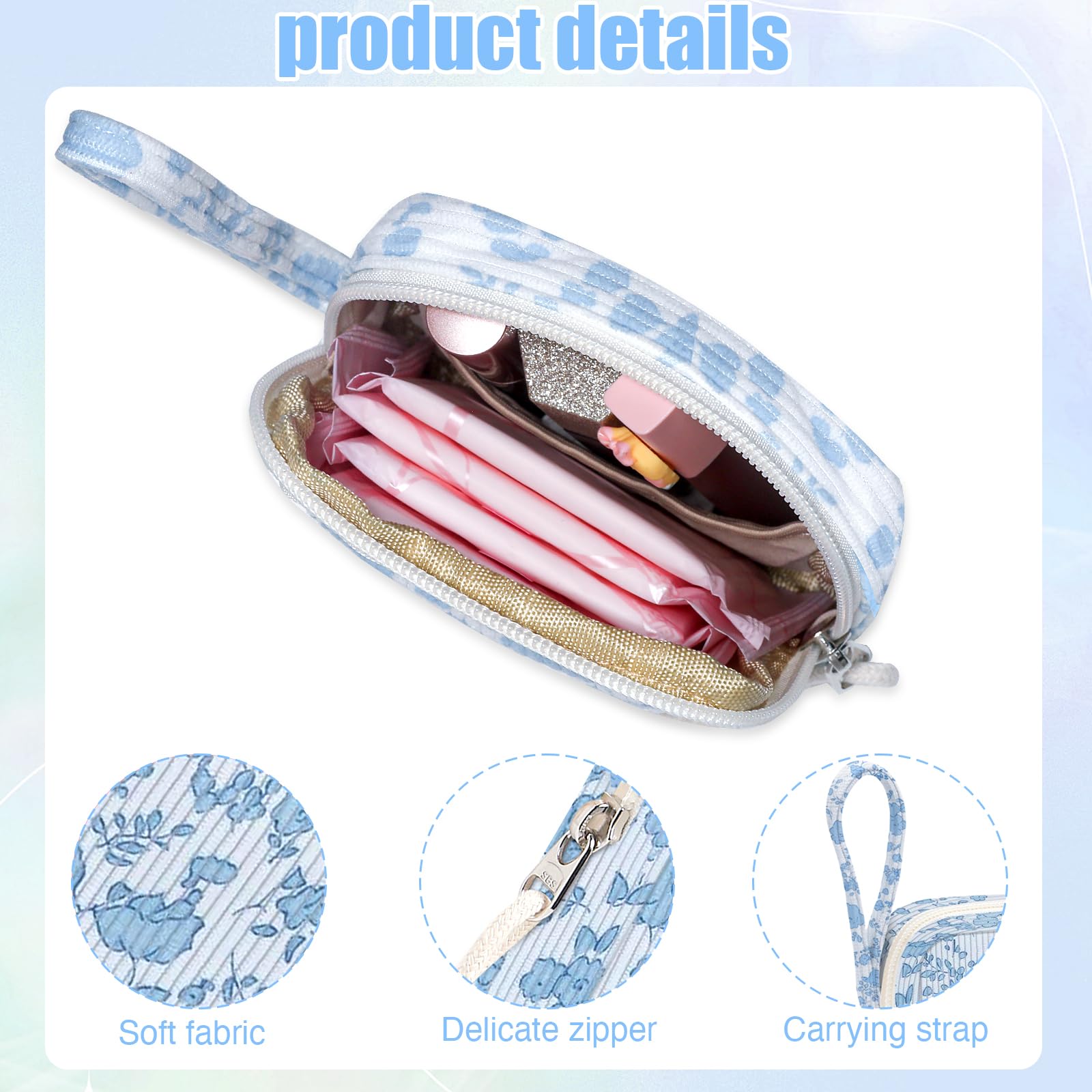 Chicarries Small Makeup Bag | Discreet Period Bag Pad Pouch for Purse| Sanitary Napkin Storage & Tampon Holder for Travel (Flowe
