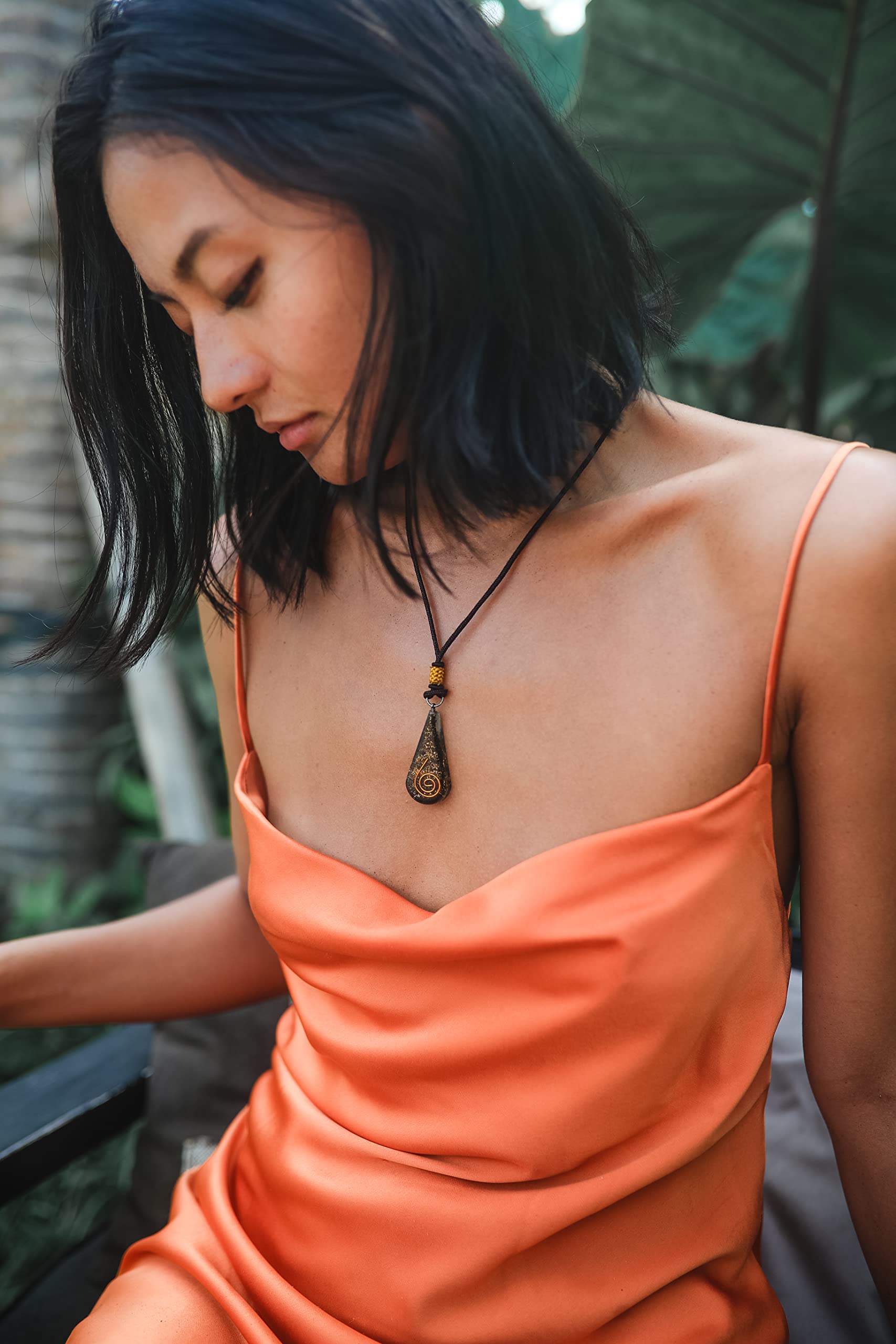 Emotional Body Purification Black Tourmaline Orgone Crystal Tear Drop pendant for Strengthen Immune System - Swallows Negative E