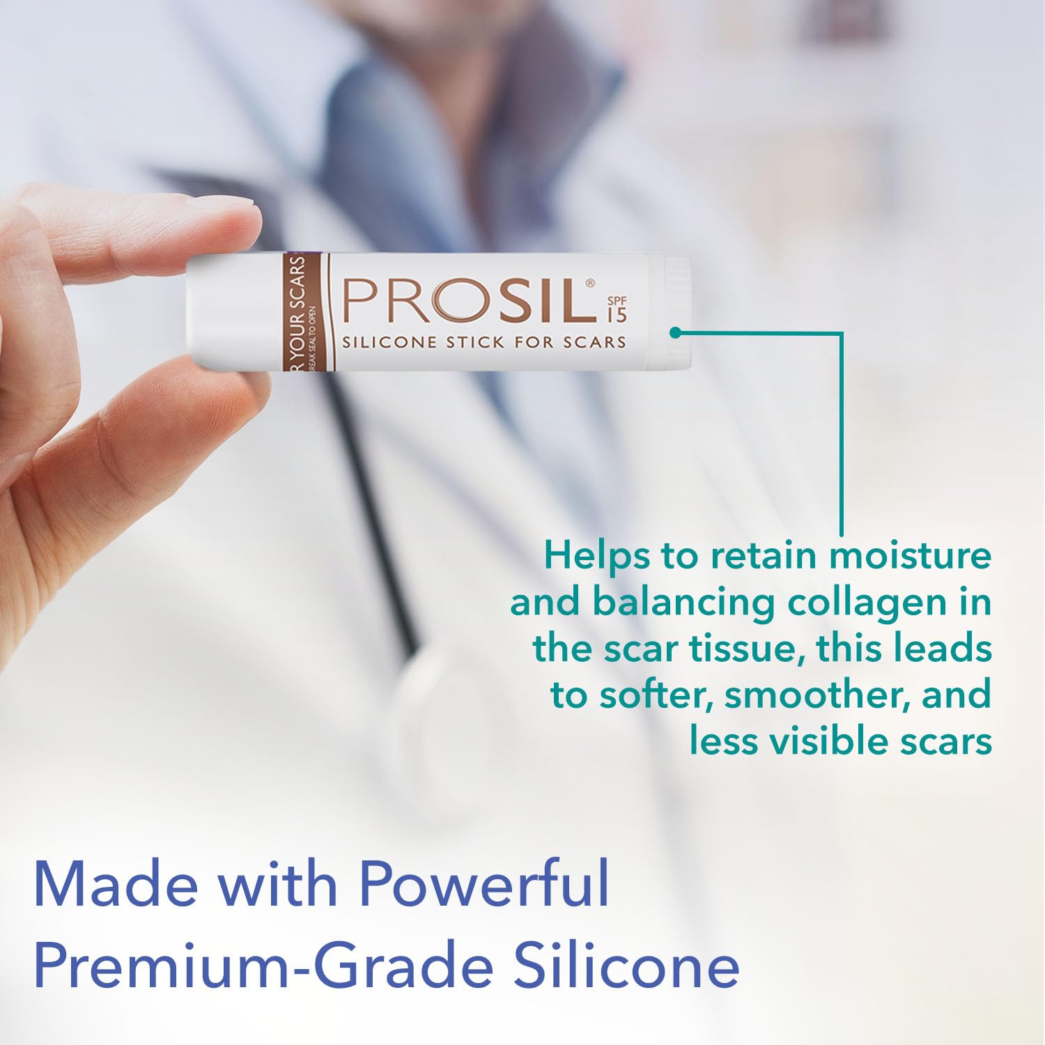 BIODERMIS SPF 15 Pro-SIL Silicone Scar Gel Stick - Scar Reduction Care for Surgical, Acne, Trauma Scars & Burns - Protects from