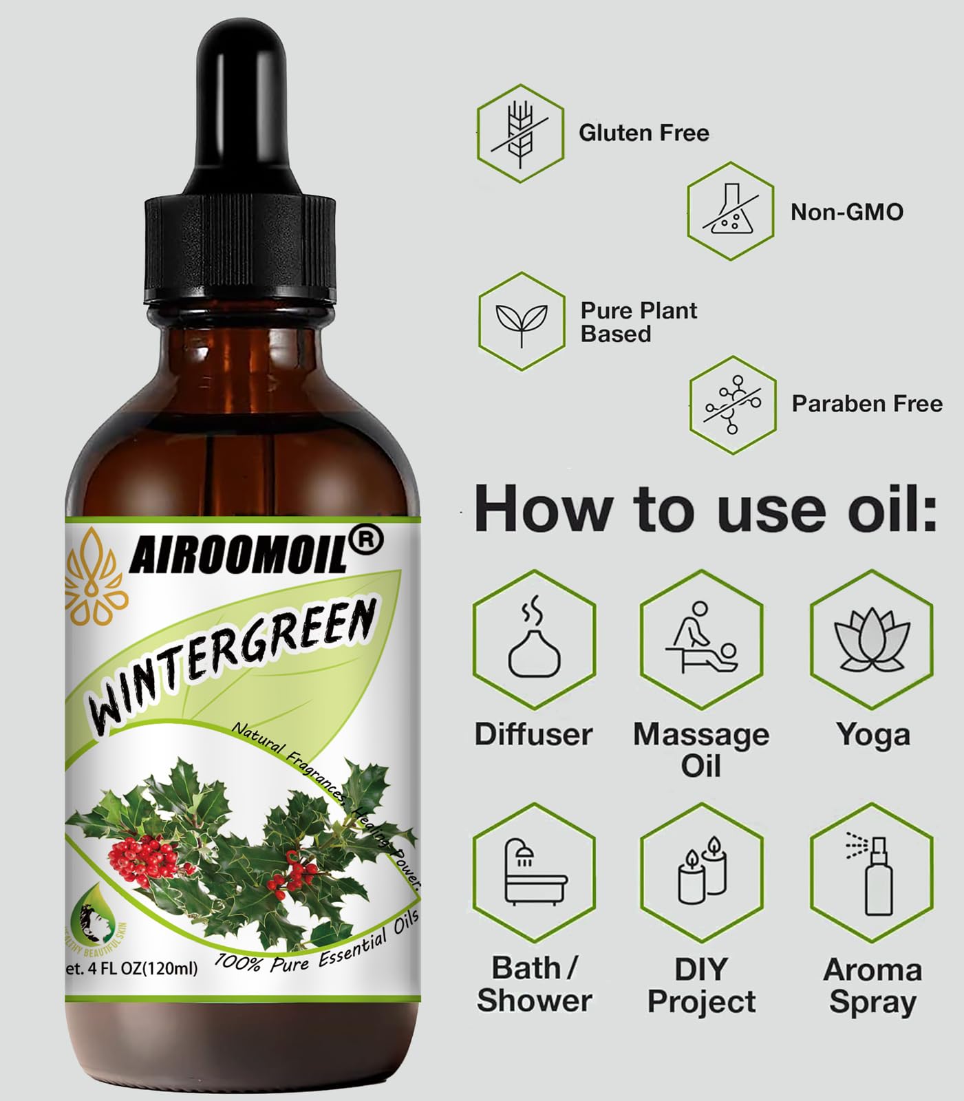 Wintergreen Essential Oil 4 oz - 100% Pure Therapeutic Grade for Diffusers, Aromatherapy, Topical/Skin Care & Spray