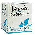 Veeda 100% Natural Cotton Tampons, Compact BPA Free Applicator, Unscented, leak proof protection - Chlorine, Toxin & Pesticide F