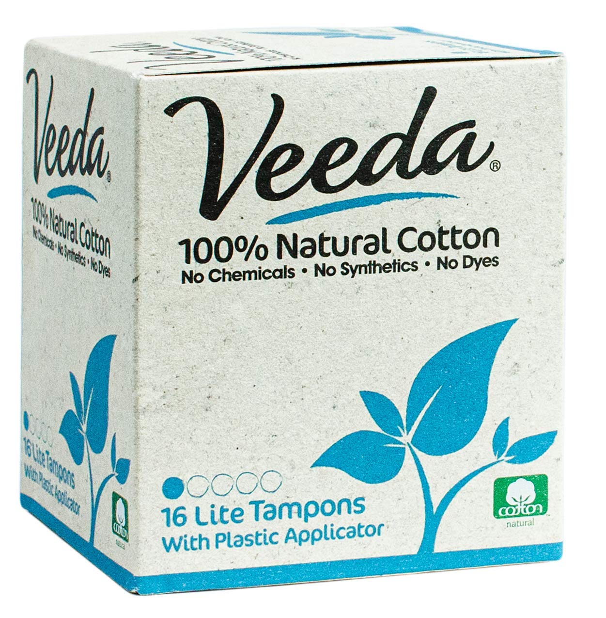 Veeda 100% Natural Cotton Tampons, Compact BPA Free Applicator, Unscented, leak proof protection - Chlorine, Toxin & Pesticide F