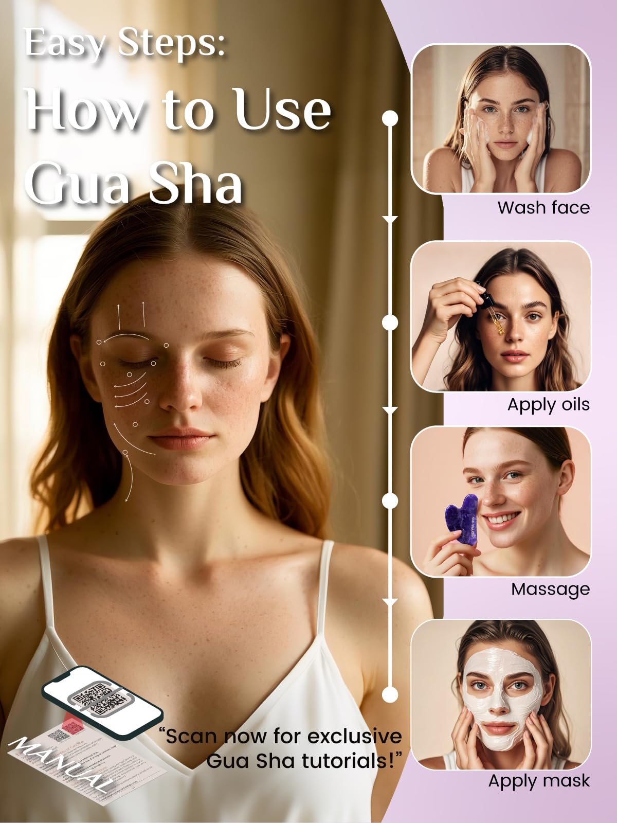 Rena Chris Gua Sha Facial Tools: Natural Amethyst Guasha Tool for Face Acupuncture Therapy, Facial Massager for Jawline Sculptin