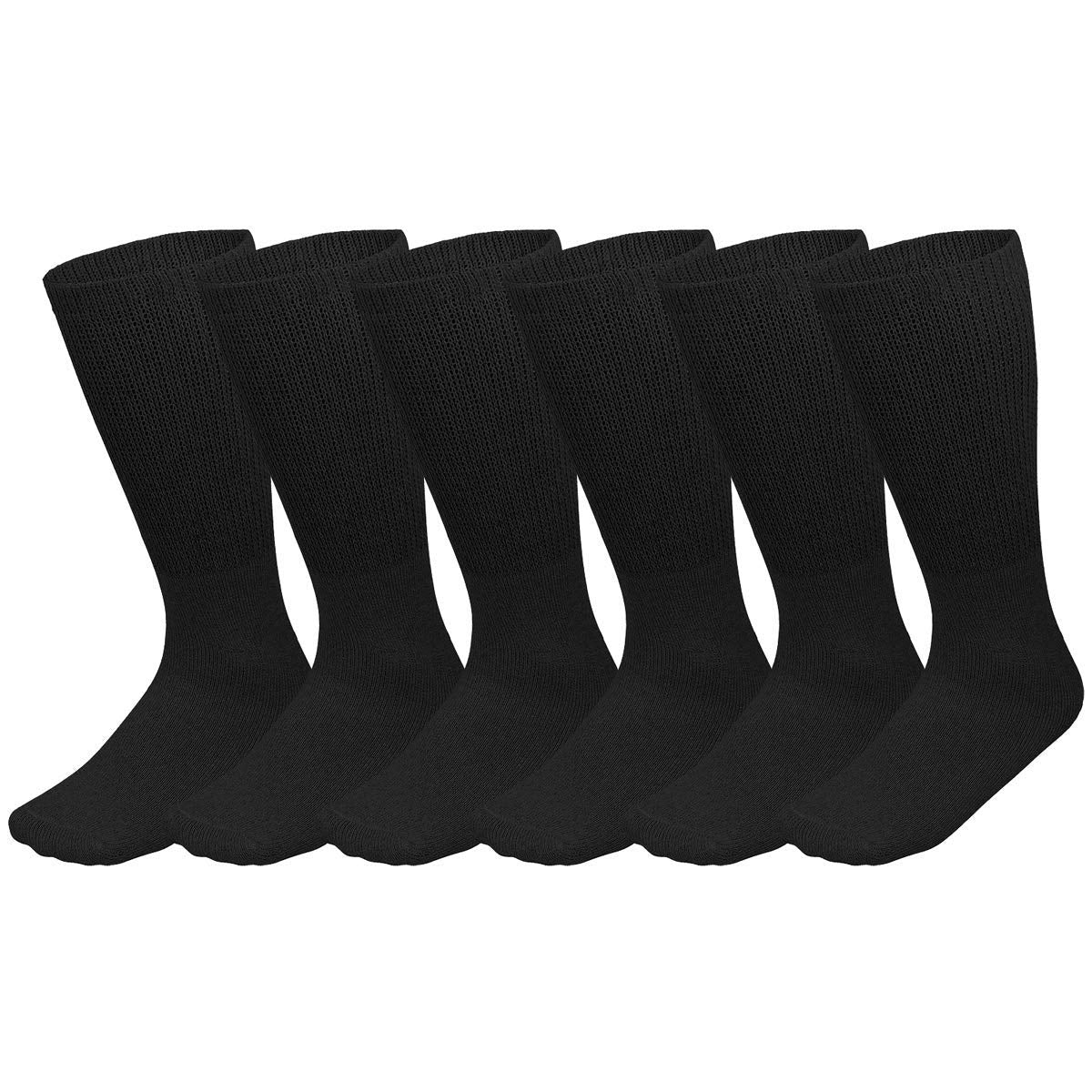 Physicians Approved Diabetic Socks Crew Unisex 3, 6 or 12-Pack (13-15, 6 Pairs Black)