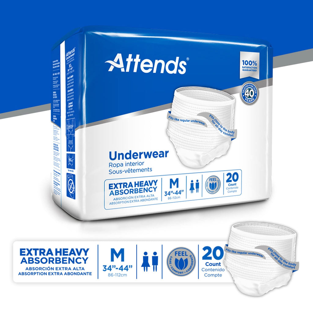 Attends Disposable Underwear Pull On with Tear Away Seams Medium, APV20, Moderate, 80 Ct