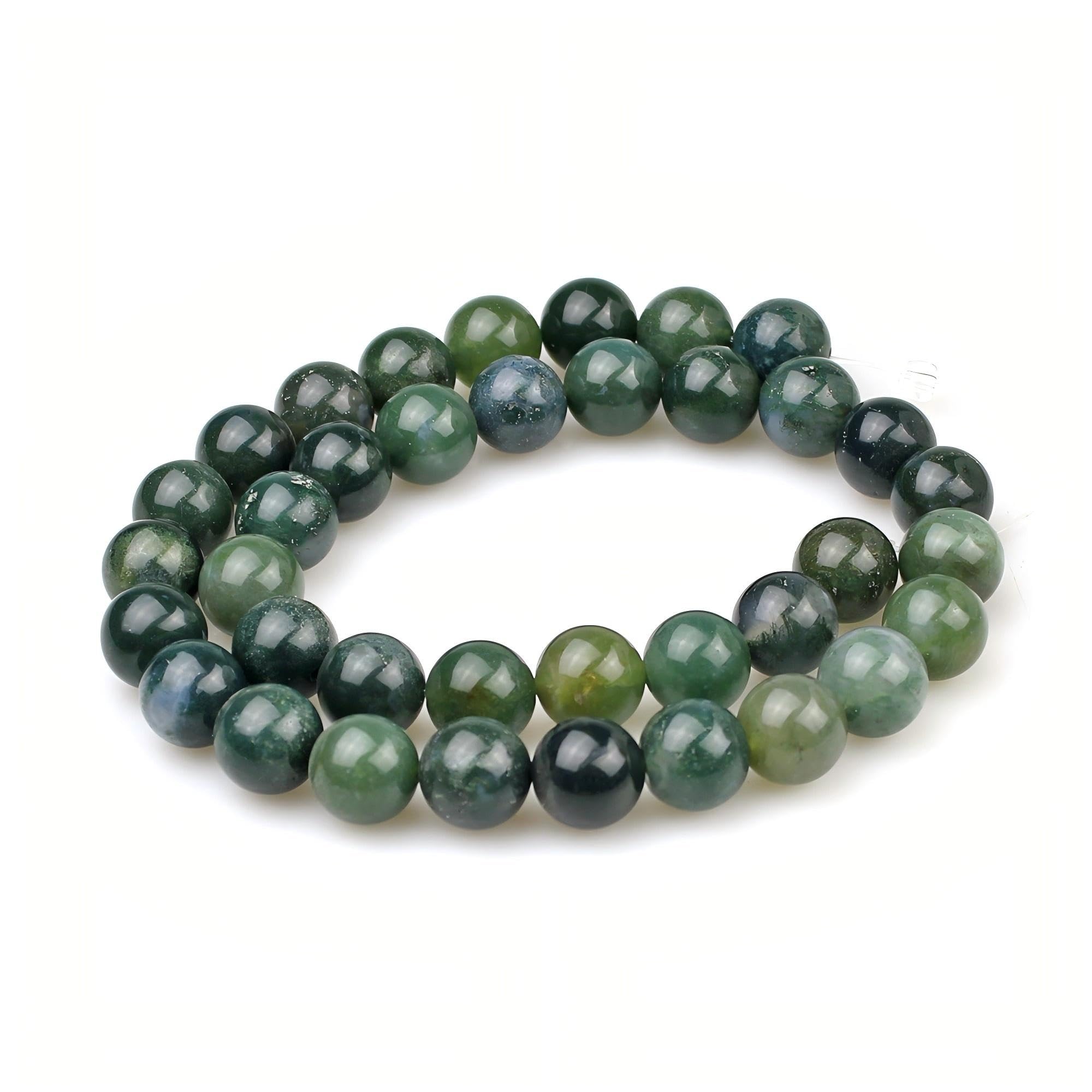 MJDCB Natural Moss Agate Round Crystal Energy Stone Beads Healing Power for Jewelry Making (6mm)