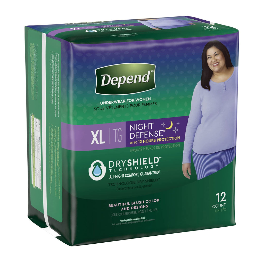 Depend Night Defense Incontinence Overnight Underwear for Women, XL, 12 Underwear (Pack of 2)