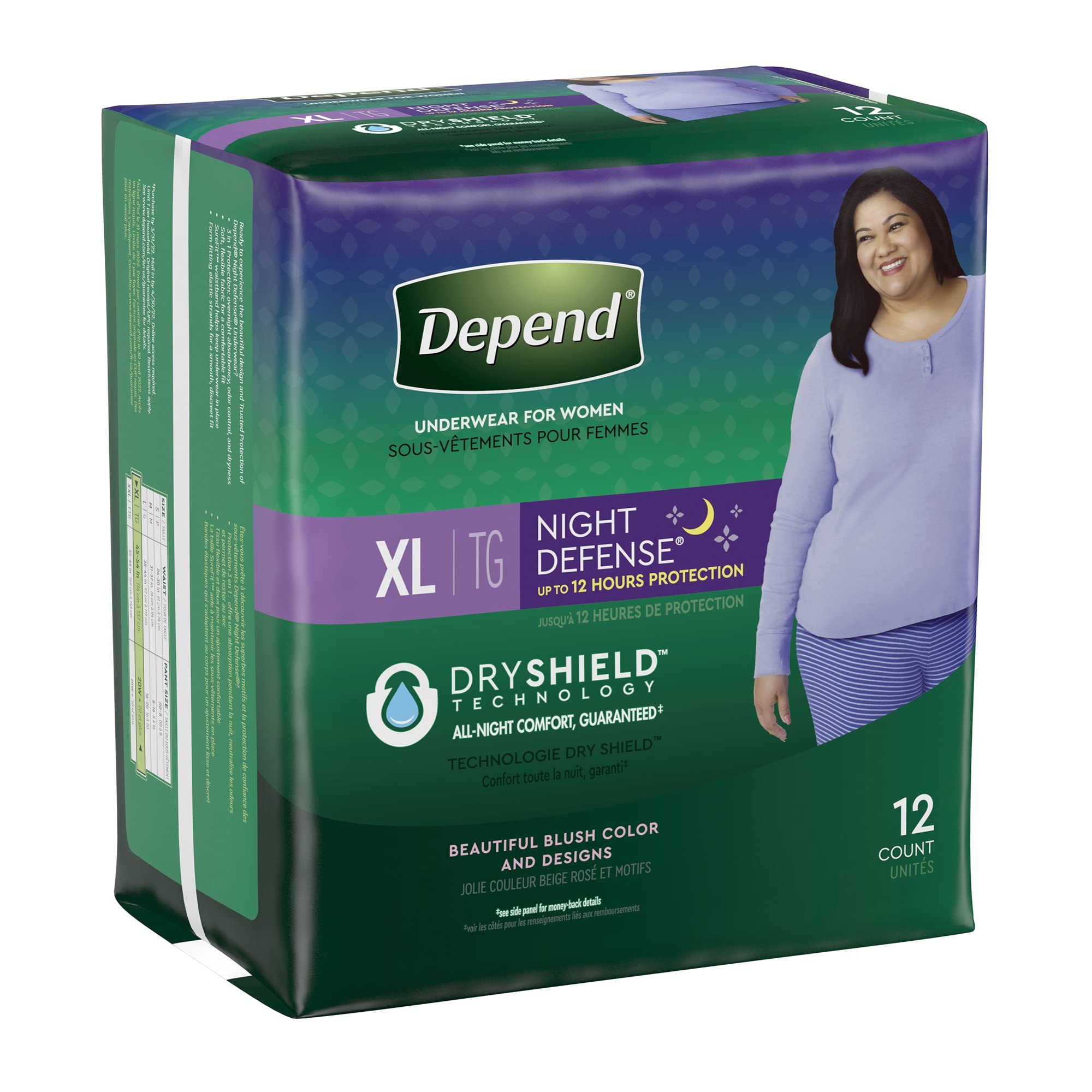 Depend Night Defense Incontinence Overnight Underwear for Women, XL, 12 Underwear (Pack of 2)