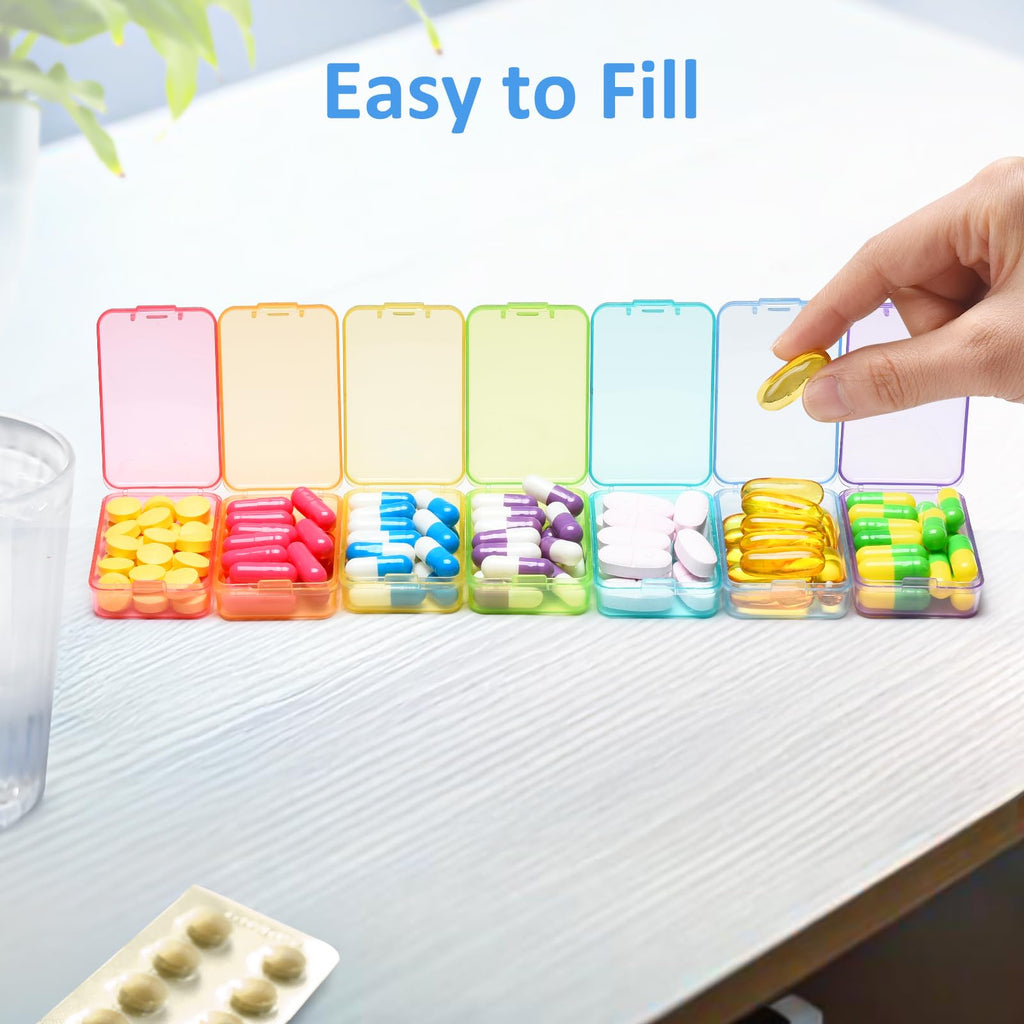 Fullicon Small Pill Case for Purse, Travel Medicine Pill Organizer, Weekly 7 Day Daily Pill Box, Pocket Pharmacy Pill Container